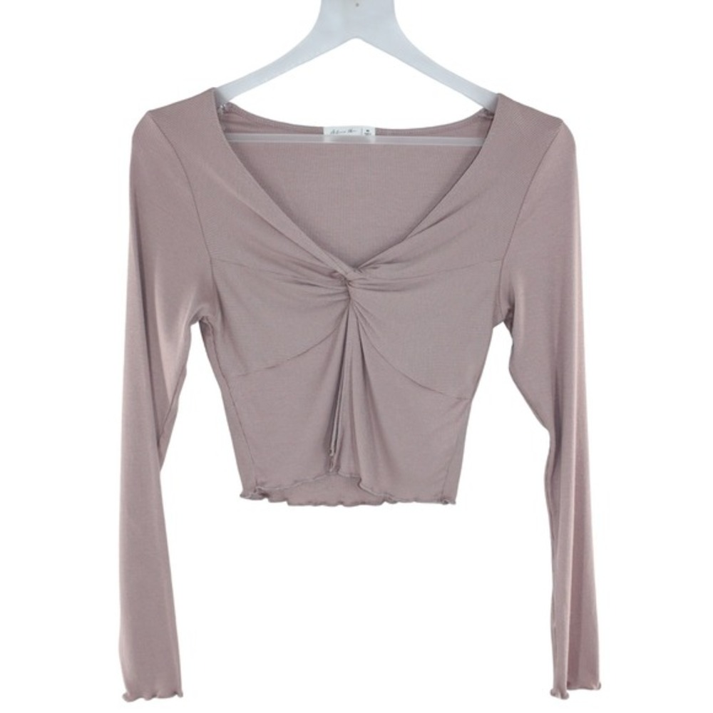 Active USA Ribbed‎ Knit Lettuce Edge Top Mauve Pink Size M T13284